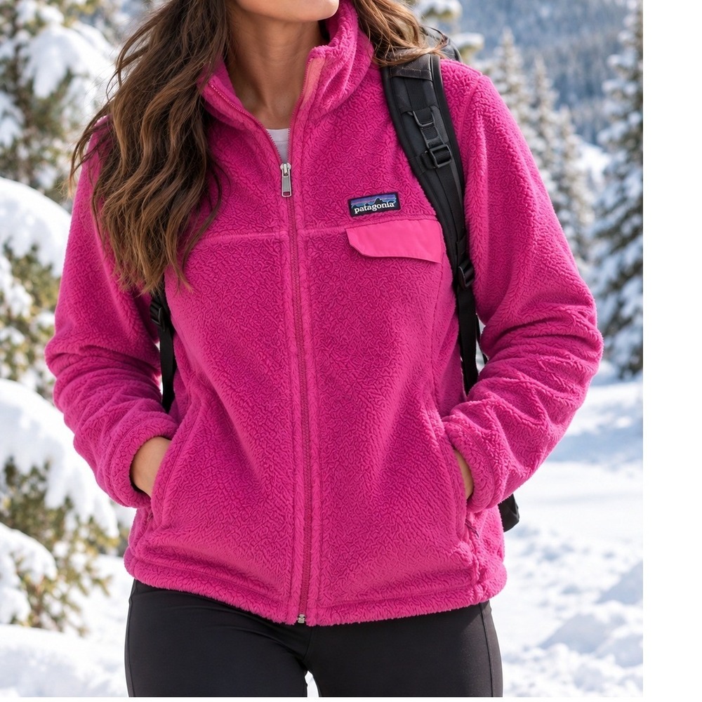 Patagonia Fleece Jacket Womens L Pink Good Retro-X Full Zip High Pile Pocket